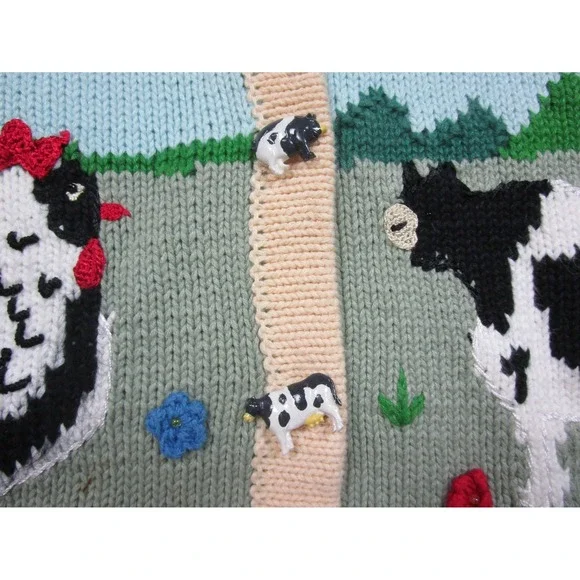 Vintage StoryBook Knits "Dream Farm" Cardigan Womens (M) Cows Animal Teacher - Picture 5 of 16